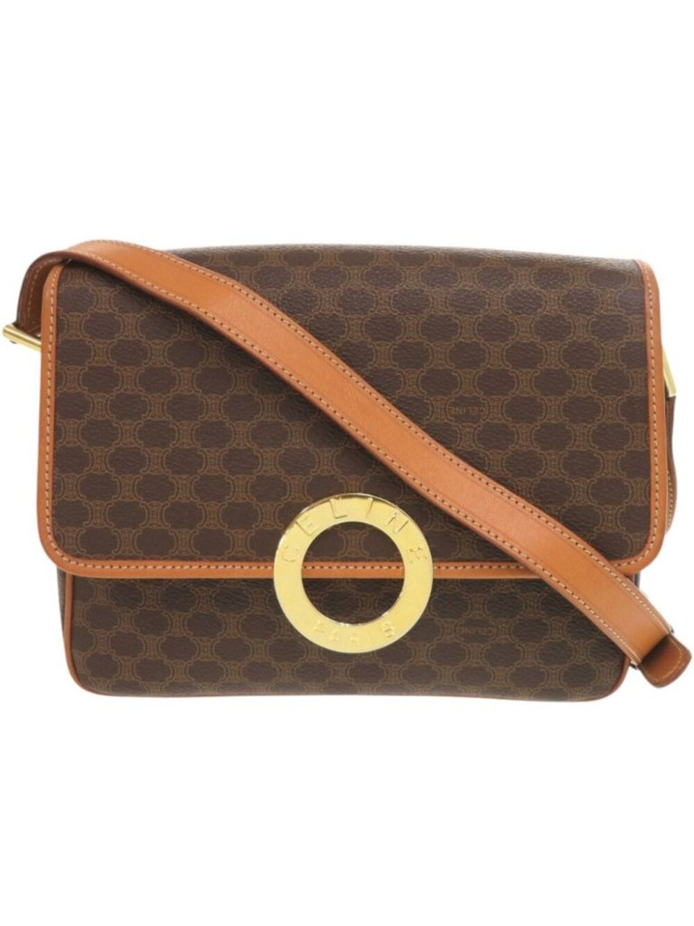 Celine Vintage Circle Logo Macadam Leather Brown Shoulder Bag